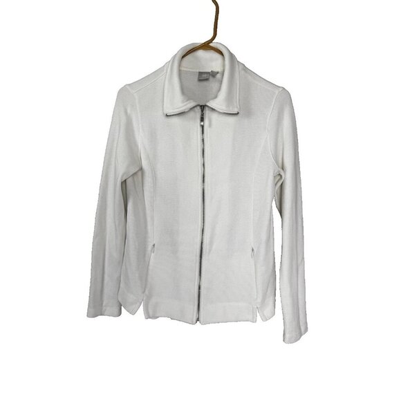 Nu Sport White Zip Up Y2K Style Fitted Jacket Cardigan M Minimalist Layer - Picture 1 of 11